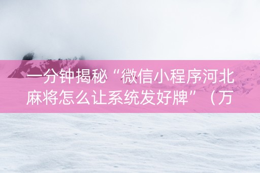 一分钟揭秘“微信小程序河北麻将怎么让系统发好牌”（万能开挂神器)
