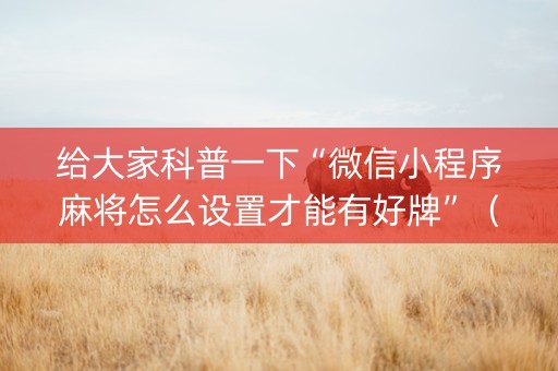 给大家科普一下“微信小程序麻将怎么设置才能有好牌”（开挂辅助脚本)
