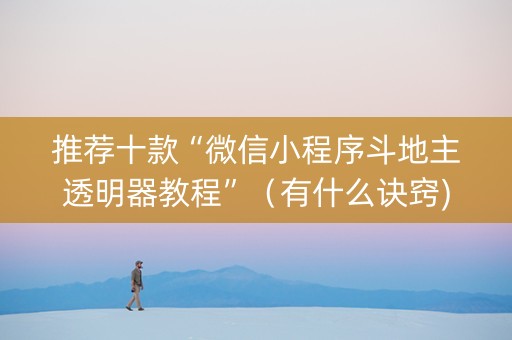 推荐十款“微信小程序斗地主透明器教程”（有什么诀窍)