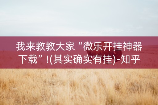 我来教教大家“微乐开挂神器下载”!(其实确实有挂)-知乎