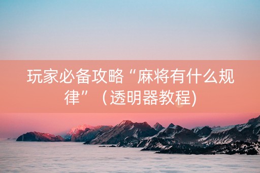 玩家必备攻略“麻将有什么规律”（透明器教程)