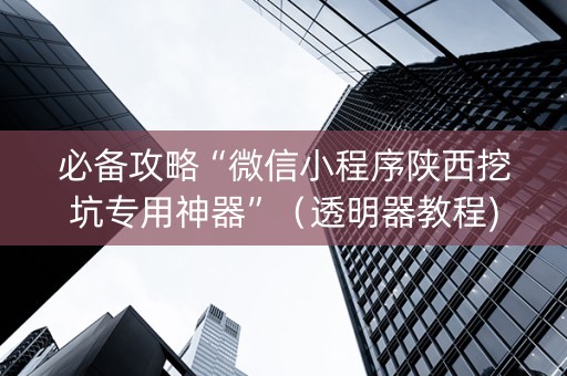 必备攻略“微信小程序陕西挖坑专用神器”（透明器教程)