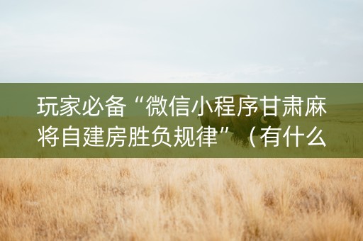 玩家必备“微信小程序甘肃麻将自建房胜负规律”（有什么诀窍)
