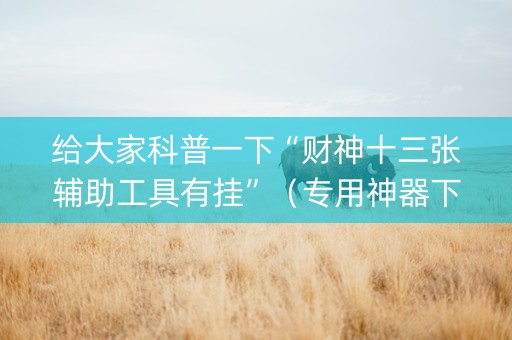 给大家科普一下“财神十三张辅助工具有挂”（专用神器下载)