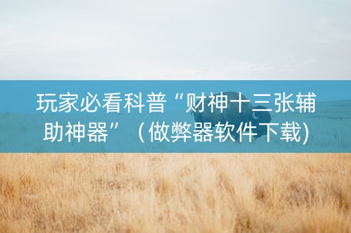 玩家必看科普“财神十三张辅助神器”（做弊器软件下载)