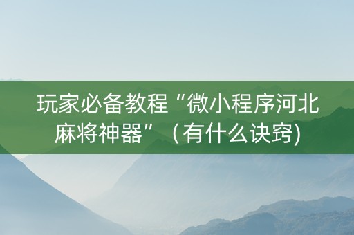 玩家必备教程“微小程序河北麻将神器”（有什么诀窍)