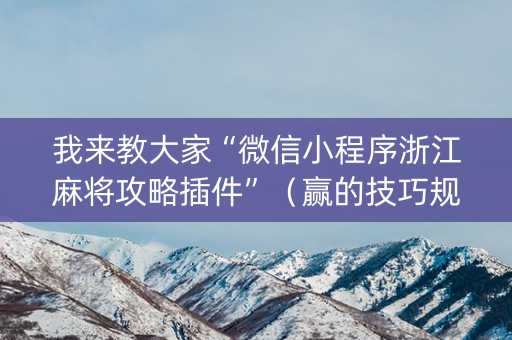 我来教大家“微信小程序浙江麻将攻略插件”（赢的技巧规律)