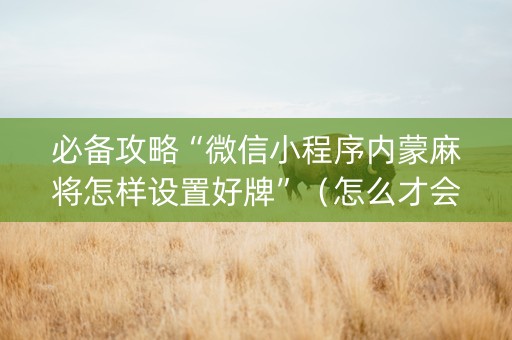 必备攻略“微信小程序内蒙麻将怎样设置好牌”（怎么才会赢)