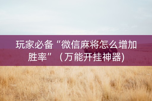 玩家必备“微信麻将怎么增加胜率”（万能开挂神器)