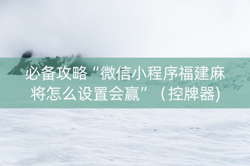 必备攻略“微信小程序福建麻将怎么设置会赢”（控牌器)