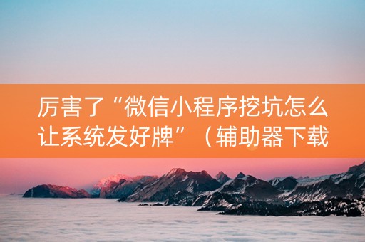 厉害了“微信小程序挖坑怎么让系统发好牌”（辅助器下载)