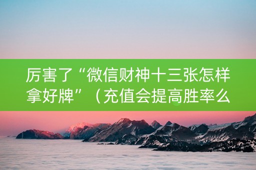 厉害了“微信财神十三张怎样拿好牌”（充值会提高胜率么)