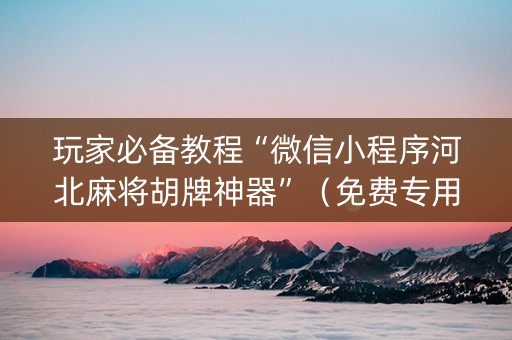 玩家必备教程“微信小程序河北麻将胡牌神器”（免费专用神器)