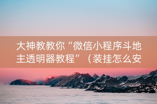大神教教你“微信小程序斗地主透明器教程”（装挂怎么安装)