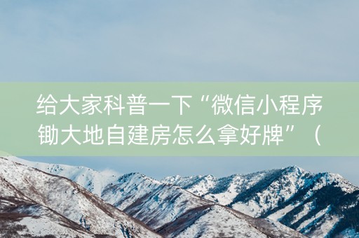 给大家科普一下“微信小程序锄大地自建房怎么拿好牌”（控牌神器)