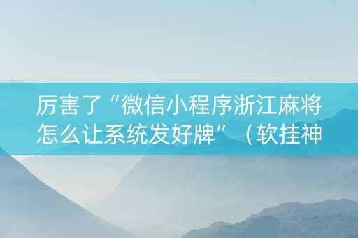 厉害了“微信小程序浙江麻将怎么让系统发好牌”（软挂神器)