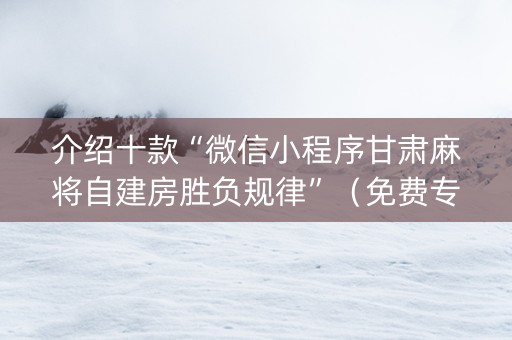 介绍十款“微信小程序甘肃麻将自建房胜负规律”（免费专用神器)