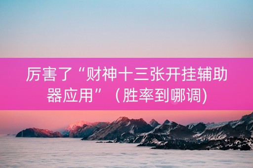 厉害了“财神十三张开挂辅助器应用”（胜率到哪调)