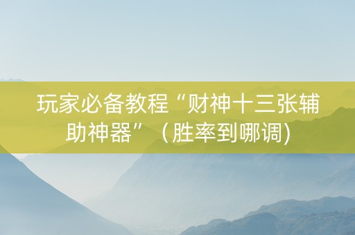 玩家必备教程“财神十三张辅助神器”（胜率到哪调)