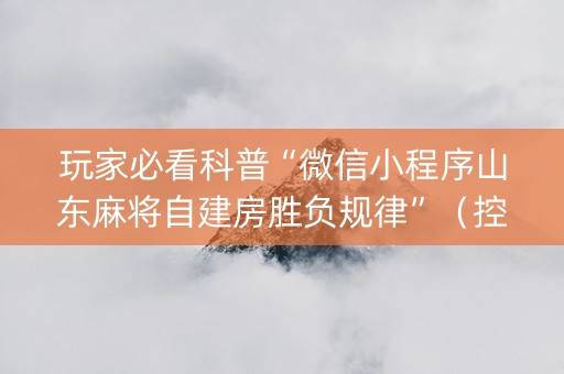 玩家必看科普“微信小程序山东麻将自建房胜负规律”（控牌神器)