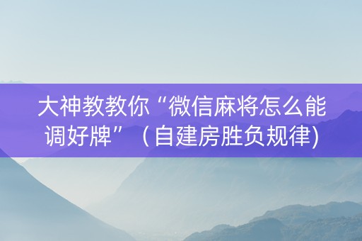 大神教教你“微信麻将怎么能调好牌”（自建房胜负规律)