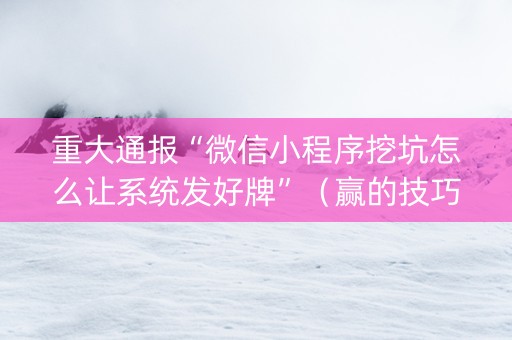 重大通报“微信小程序挖坑怎么让系统发好牌”（赢的技巧规律)