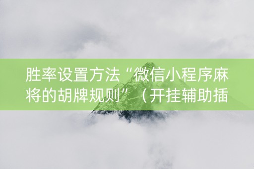 胜率设置方法“微信小程序麻将的胡牌规则”（开挂辅助插件)
