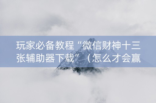 玩家必备教程“微信财神十三张辅助器下载”（怎么才会赢)