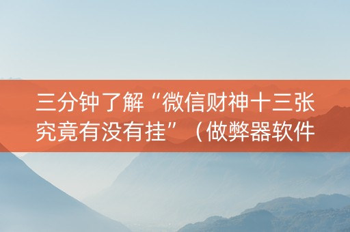 三分钟了解“微信财神十三张究竟有没有挂”（做弊器软件下载)
