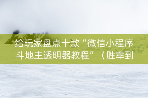 给玩家盘点十款“微信小程序斗地主透明器教程”（胜率到哪调)