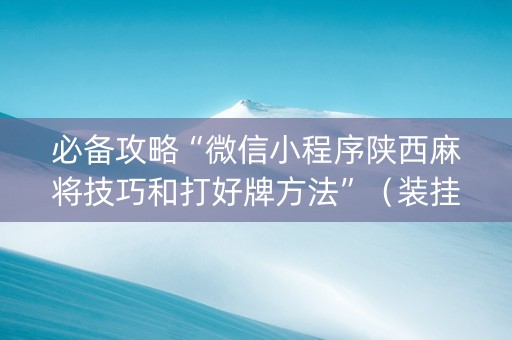 必备攻略“微信小程序陕西麻将技巧和打好牌方法”（装挂怎么安装)