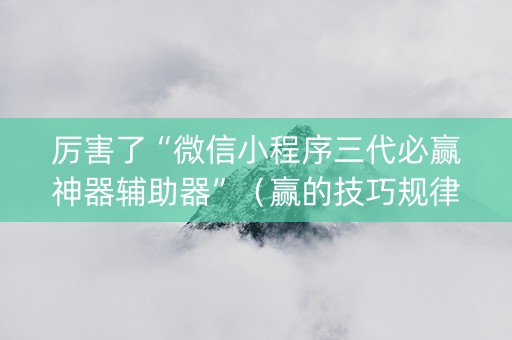 厉害了“微信小程序三代必赢神器辅助器”（赢的技巧规律)