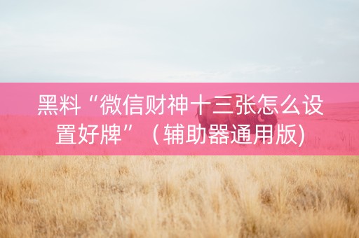 黑料“微信财神十三张怎么设置好牌”（辅助器通用版)