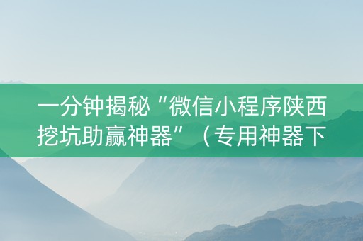 一分钟揭秘“微信小程序陕西挖坑助赢神器”（专用神器下载)