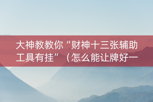大神教教你“财神十三张辅助工具有挂”（怎么能让牌好一点)