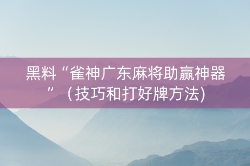黑料“雀神广东麻将助赢神器”（技巧和打好牌方法)