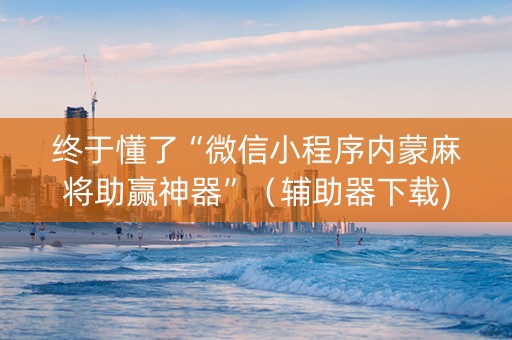 终于懂了“微信小程序内蒙麻将助赢神器”（辅助器下载)