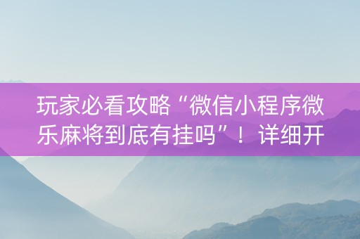 玩家必看攻略“微信小程序微乐麻将到底有挂吗”！详细开挂教程（确实真的有挂)-知乎