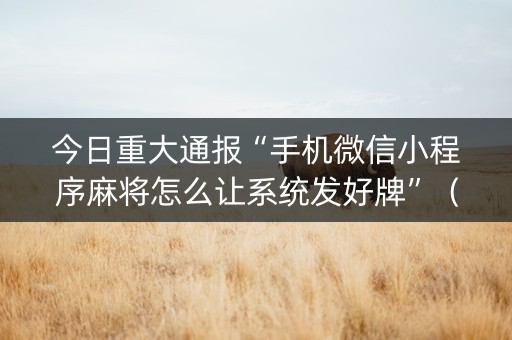 今日重大通报“手机微信小程序麻将怎么让系统发好牌”（怎么设置才能赢)