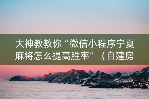 大神教教你“微信小程序宁夏麻将怎么提高胜率”（自建房胜负规律)