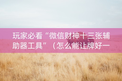 玩家必看“微信财神十三张辅助器工具”（怎么能让牌好一点)
