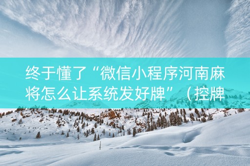 终于懂了“微信小程序河南麻将怎么让系统发好牌”（控牌器)