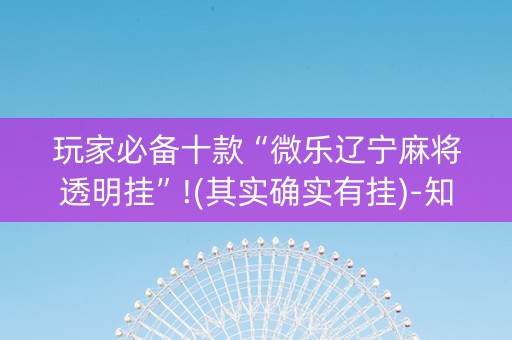 玩家必备十款“微乐辽宁麻将透明挂”!(其实确实有挂)-知乎