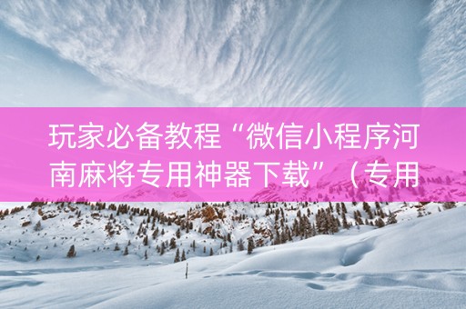 玩家必备教程“微信小程序河南麻将专用神器下载”（专用神器下载)