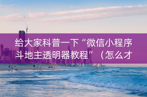 给大家科普一下“微信小程序斗地主透明器教程”（怎么才会赢)