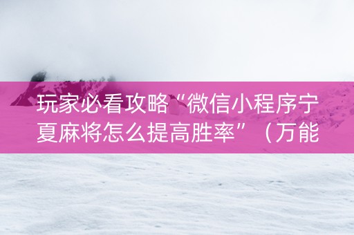 玩家必看攻略“微信小程序宁夏麻将怎么提高胜率”（万能开挂神器)