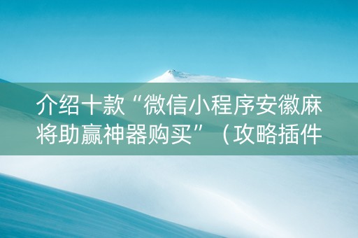 介绍十款“微信小程序安徽麻将助赢神器购买”（攻略插件)
