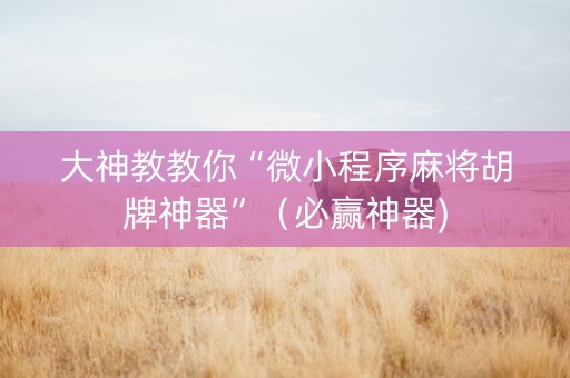 大神教教你“微小程序麻将胡牌神器”（必赢神器)
