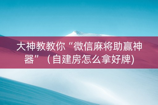 大神教教你“微信麻将助赢神器”（自建房怎么拿好牌)