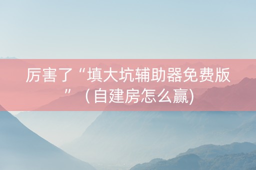 厉害了“填大坑辅助器免费版”（自建房怎么赢)